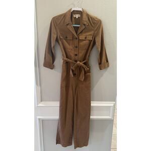 Madewell Women's Long Sleeve Tie Waist Fatigue Brown Jumpsuit Size XXS